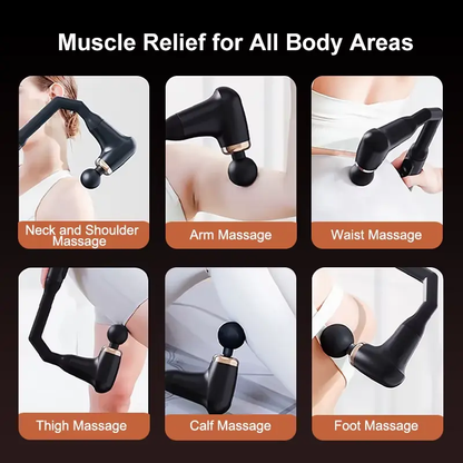 Massage Gun with Extended Handle – 6 Speeds & 4 Heads