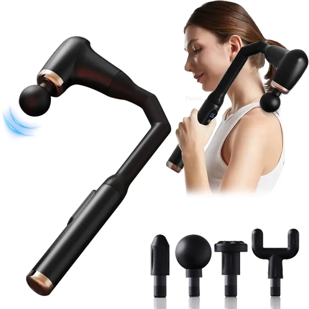 Massage Gun with Extended Handle – 6 Speeds & 4 Heads