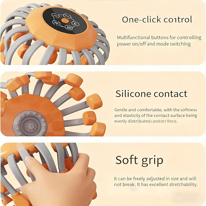 20-Head Vibrating Scalp Massager – Orange Red-Light Octopus Scratcher