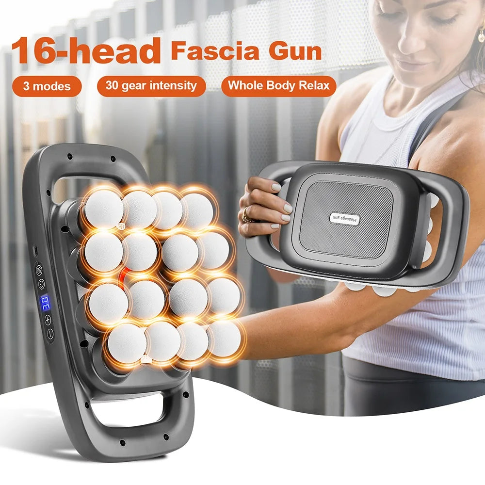 16-Head Fascia Massage Gun – High-Frequency Muscle Relief Massager