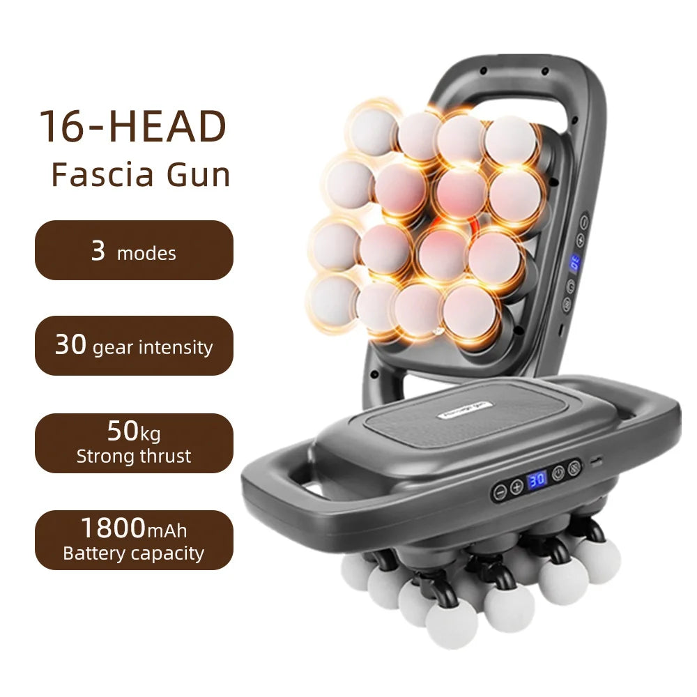 16-Head Fascia Massage Gun – High-Frequency Muscle Relief Massager