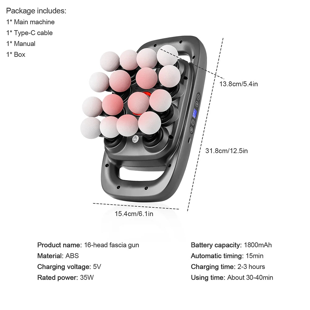 16-Head Fascia Massage Gun – High-Frequency Muscle Relief Massager