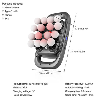 16-Head Fascia Massage Gun – High-Frequency Muscle Relief Massager
