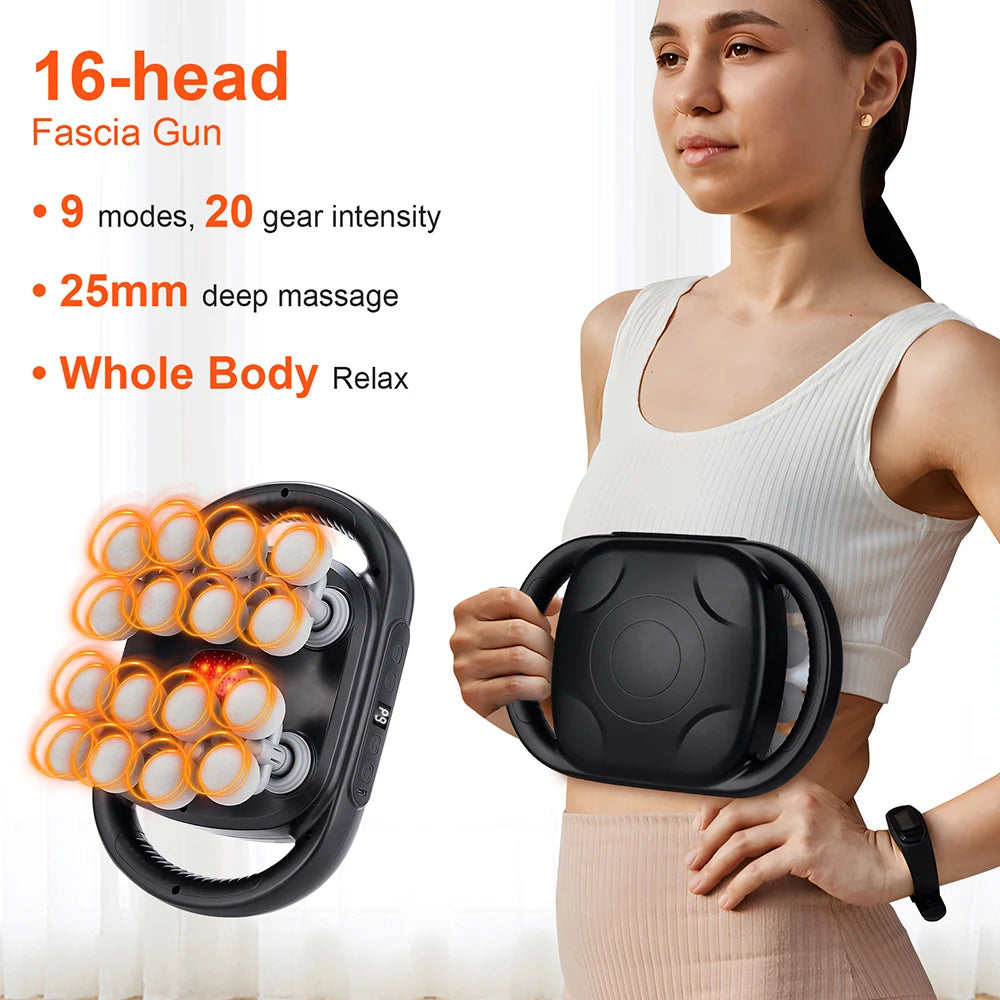 16-Head Fascia Massage Gun – High-Frequency Muscle Relief Massager
