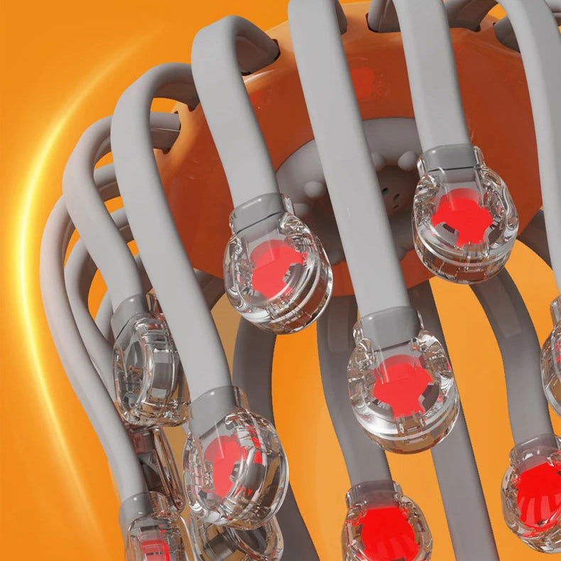 20-Head Vibrating Scalp Massager – Orange Red-Light Octopus Scratcher