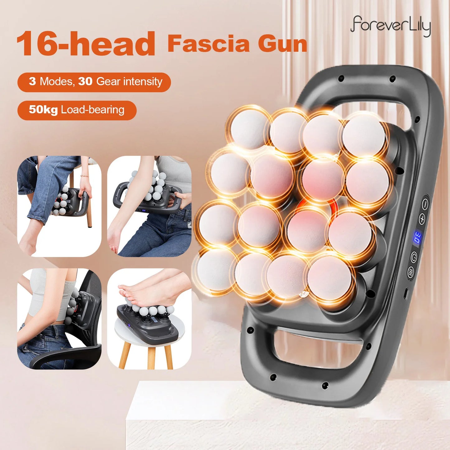 16-Head Fascia Massage Gun – High-Frequency Muscle Relief Massager