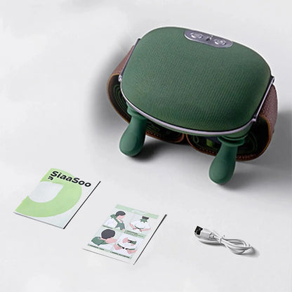 Electric massage pillow placed on office chair for soothing neck and back comfort