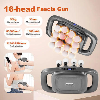 16-Head Fascia Massage Gun – High-Frequency Muscle Relief Massager