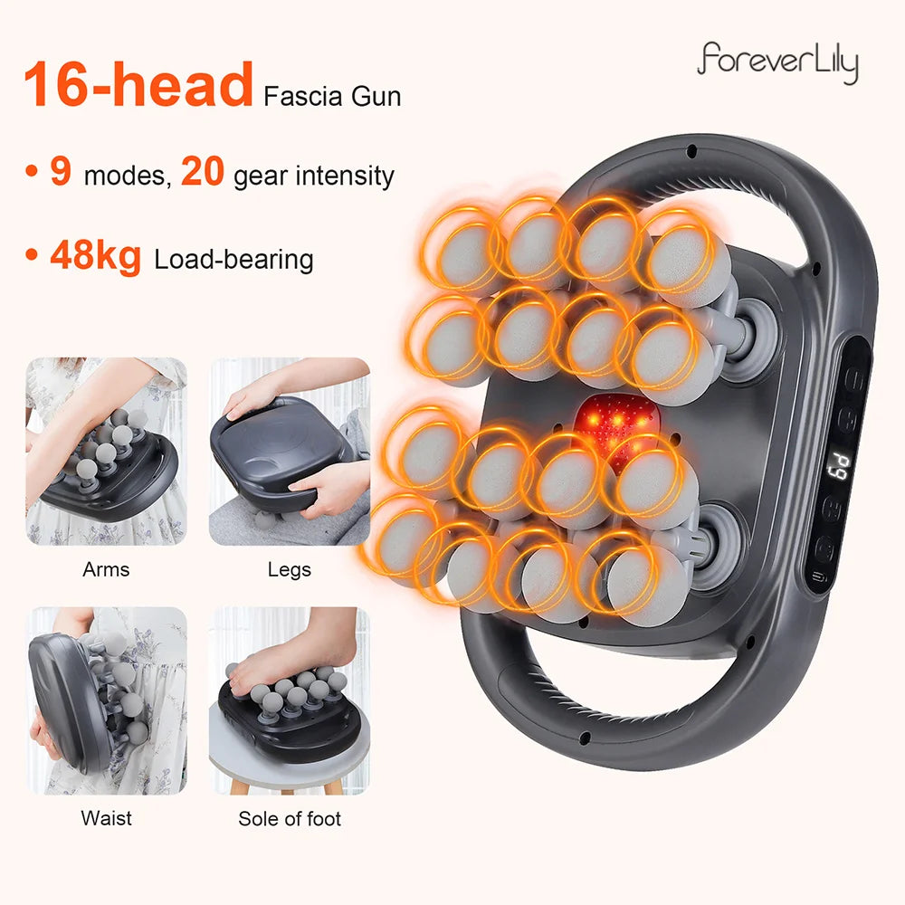 16-Head Fascia Massage Gun – High-Frequency Muscle Relief Massager