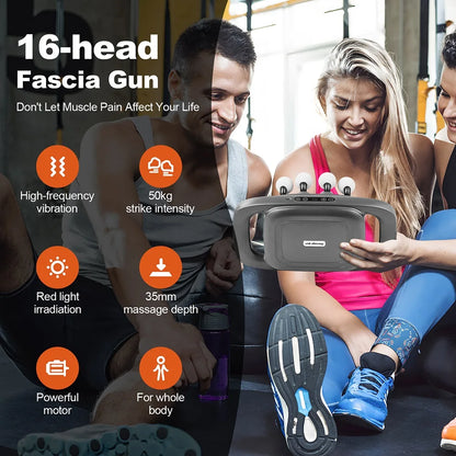 16-Head Fascia Massage Gun – High-Frequency Muscle Relief Massager