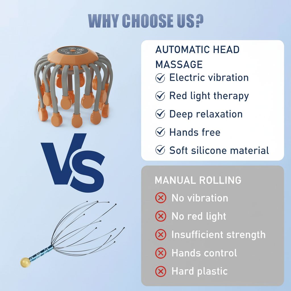 20-Head Vibrating Scalp Massager – Orange Red-Light Octopus Scratcher